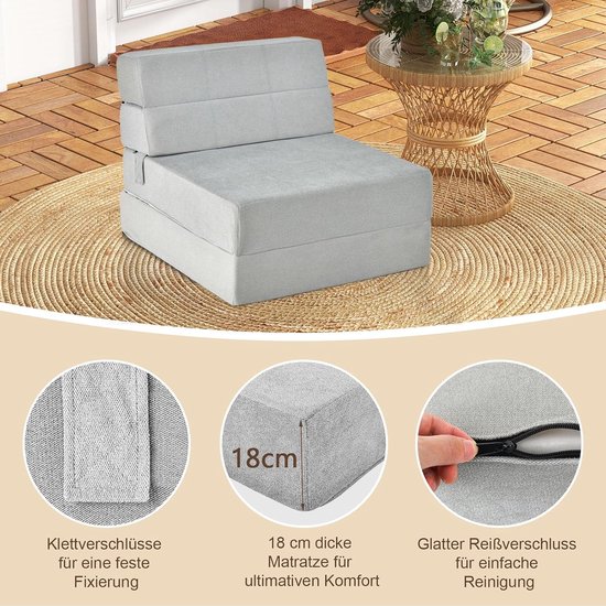 Opvouwbare Bank - Zetel Bed - Gastvrij Ontvangen - 3-in-1 Functie - 190 cm Lengte - Grijs — afbeelding 5