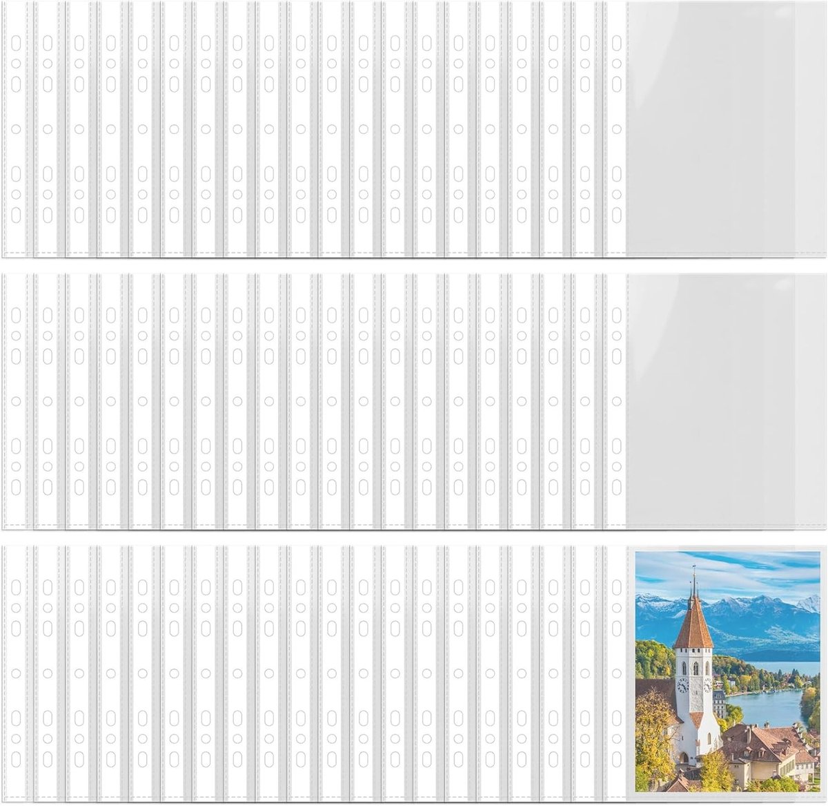 60 Stuks Transparante Plastic Enveloppen voor 7-Ringfolders - Waterdicht en Stofbestendig voor Foto's, Documenten en Postkaarten - 21.5 x 17 cm