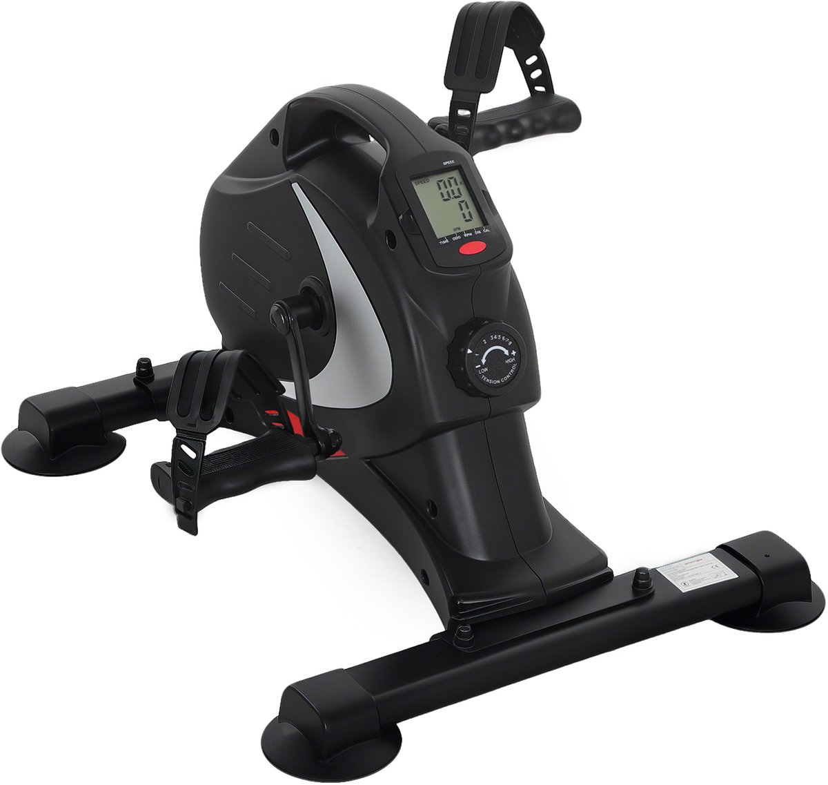 Mini-hometrainer, voetpedaaltrainer, fitnessapparaat met 8 weerstandsniveaus, LCD-display, metaal, kunststof, zwart