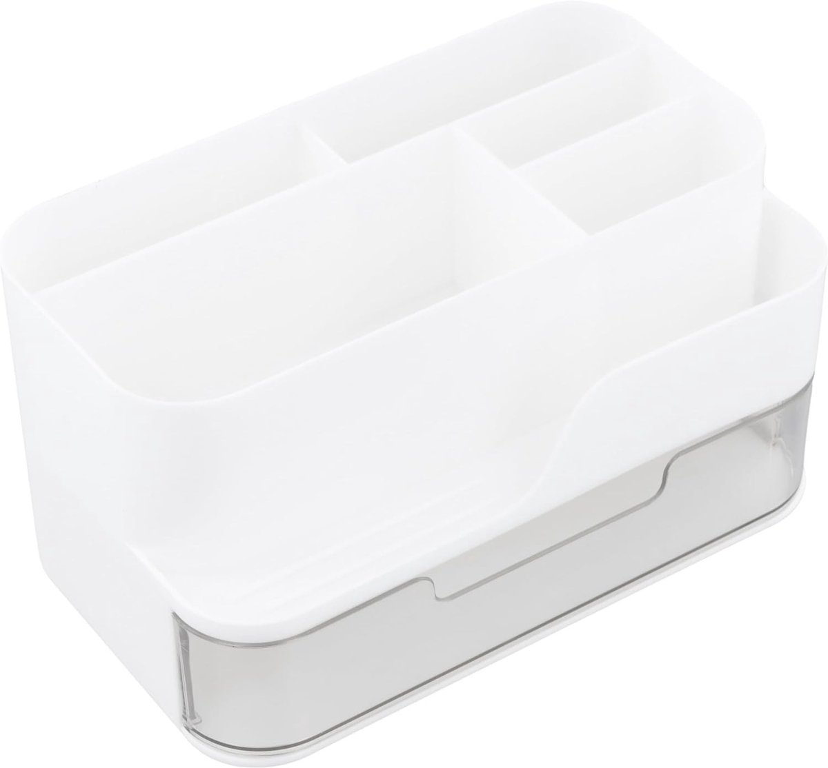 Bureau-organizer met lade in wit, compacte opbergdoos voor pennen, make-up en accessoires, ideaal voor kantoor, school en thuiswerk, minimalistisch design en ruimtebesparend