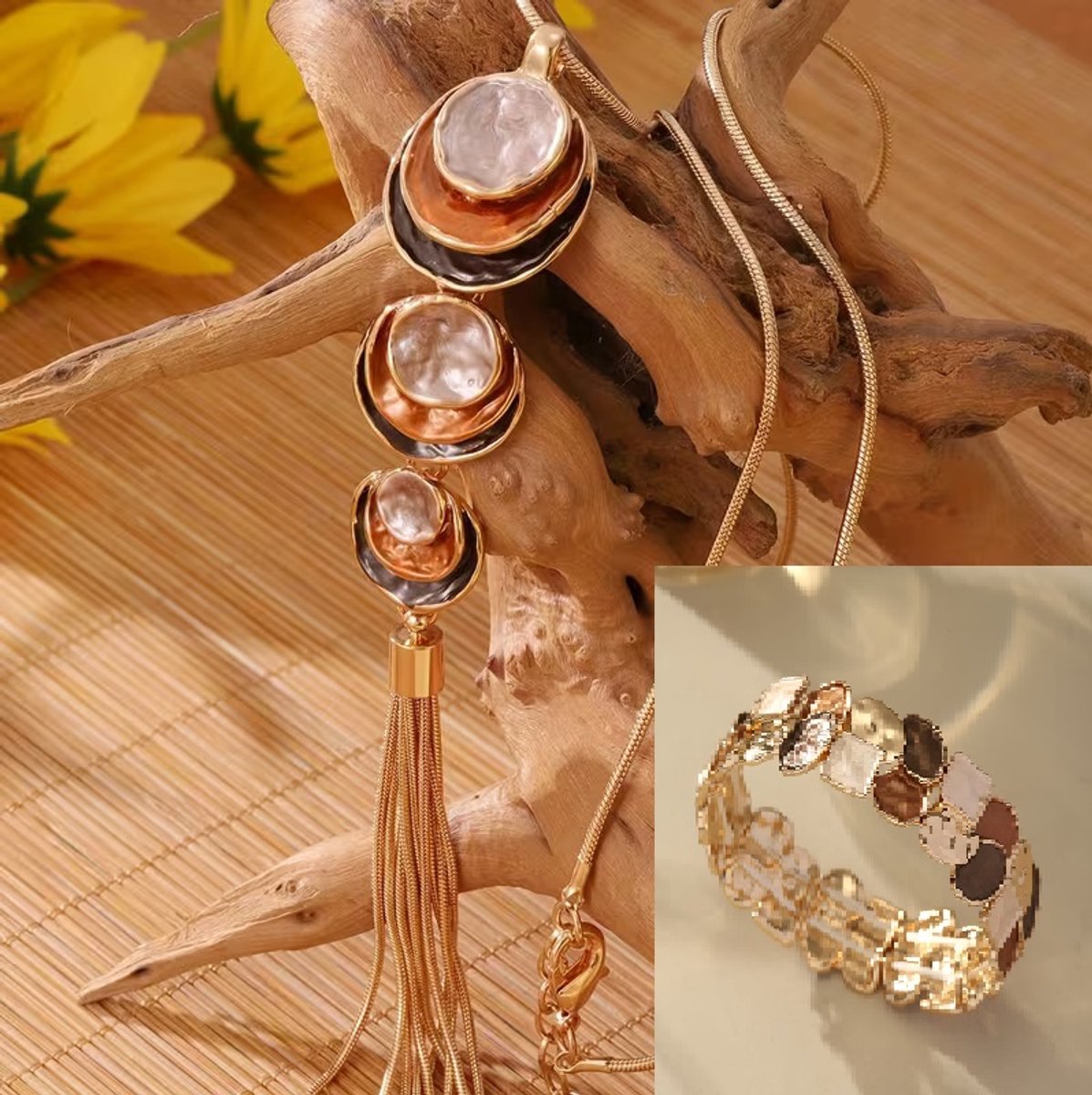 My Sweet Romance® Dames Sieradenset 2-delig – Gold & Mocha Ketting & Armband – Geschenkverpakking
