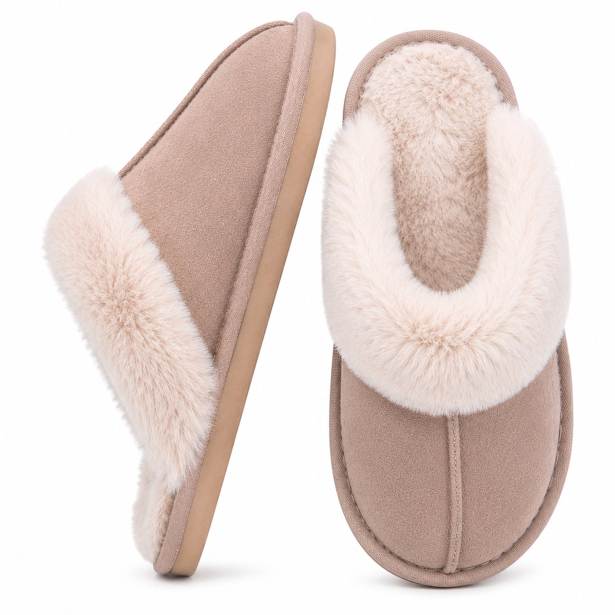 Heren Pantoffels - Warme Fluffy Sloffen - Pluche Huisschoenen met Antislip Zool - Comfortabele Winter Pantoffels - Beige - Maat 43 -