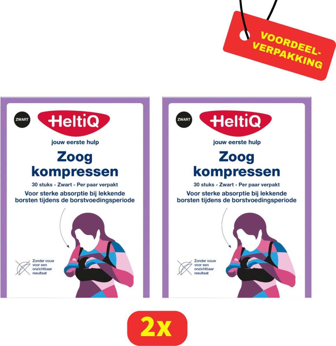 HeltiQ Zoogkompressen Voorgevormd - Zwart - 2 x 30 stuks - Voordeelverpakking