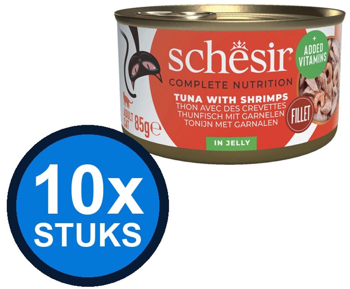 Schesir Schesir Complete&Balanced kat blik gelei tonijn&garnalen Multipack 6x50gr