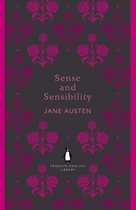 Sense and Sensibility Jane Austen Penguin English Library, met een donkergrijs patroon van fuchsia bloemen en bladeren.