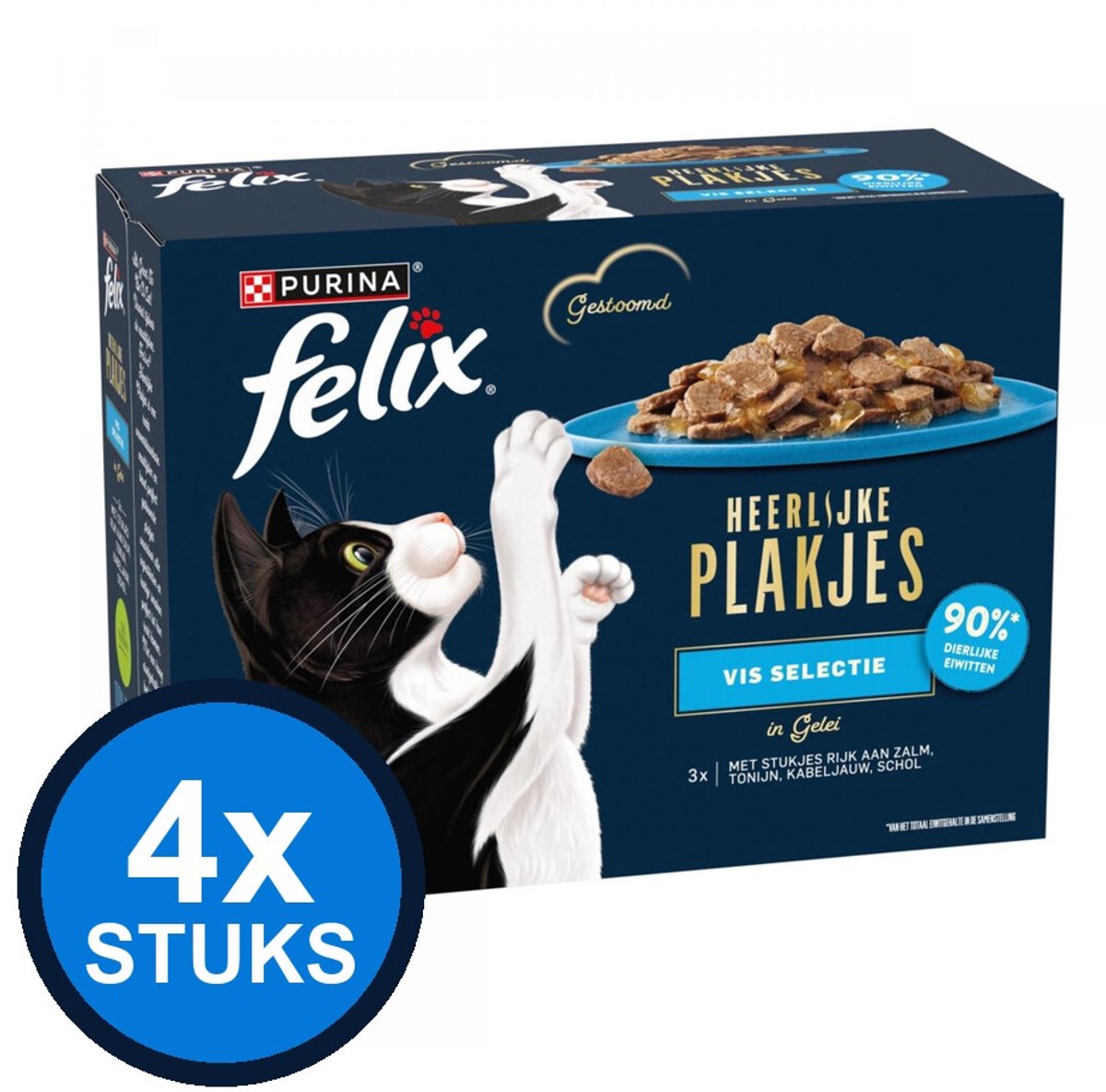 4x Felix - Heerlijke Plakjes Vis Selectie in Gelei - Kattenvoer Natvoer - 12x80g