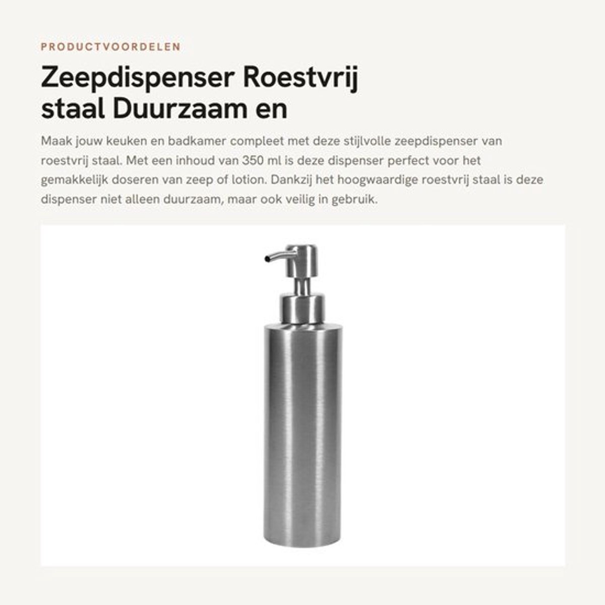 Zeepdispenser 350 ml - Roestvrij Staal - Wandmontage - Keuken/Badkamer - Antibacteriële Zeep - Duurzaam en Veilig - Zeepfles