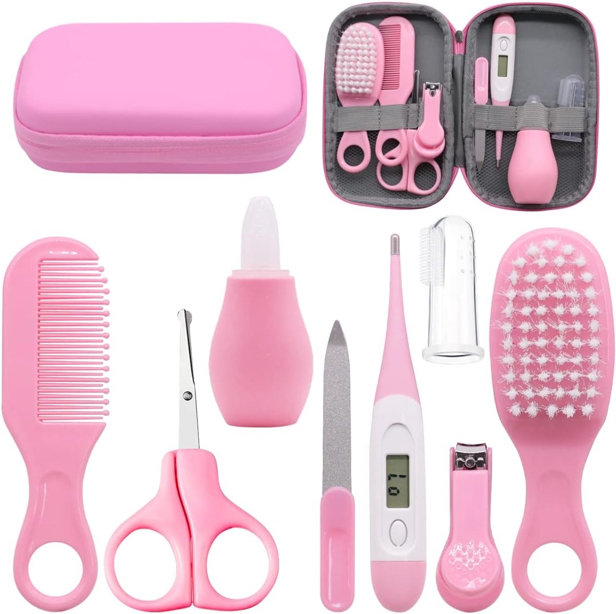 8-delige verzorgingsset voor pasgeborenen, toilettas voor baby's, reis- en thuisverzorgingsaccessoires voor baby's, unisex (roze)