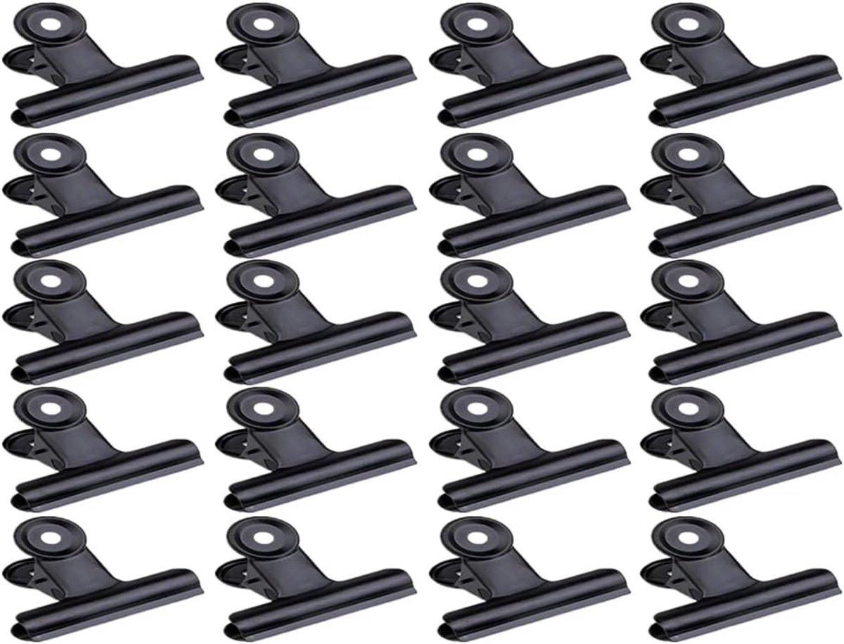 Multifunctionele metalen klemmen voor documenten, papier en geld - 20 stuks zwarte clips