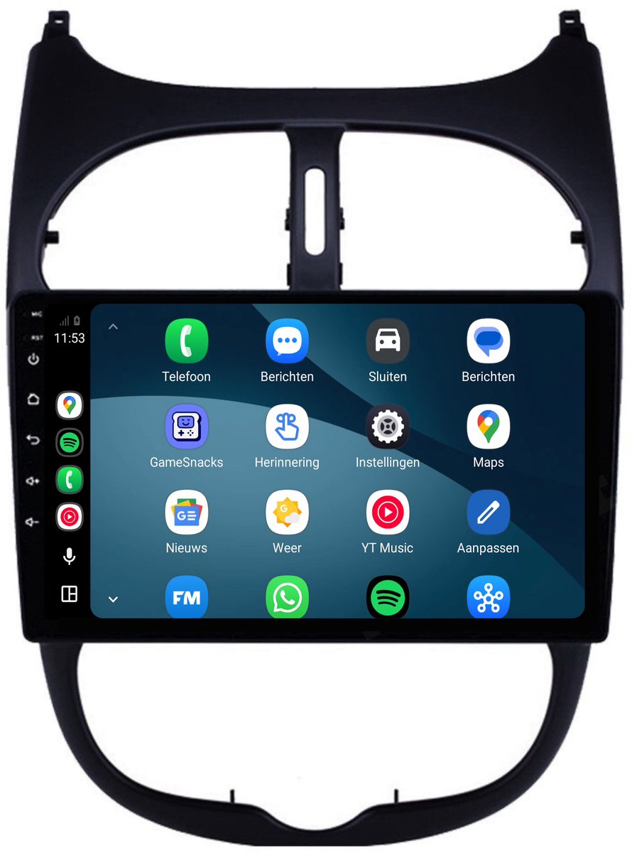 CarPlay autoradio geschikt voor Peugeot 206 | 1998 t/m 2009 | Cartronix CTX-7007 | 1998 1999 2000 2001 2002 2003 2004 2005 2006 2007 2008 2009 | 9 inch | Android 15 | Draadloos Apple CarPlay & Android Auto | 2GB + 32GB | Bluetooth & Wifi