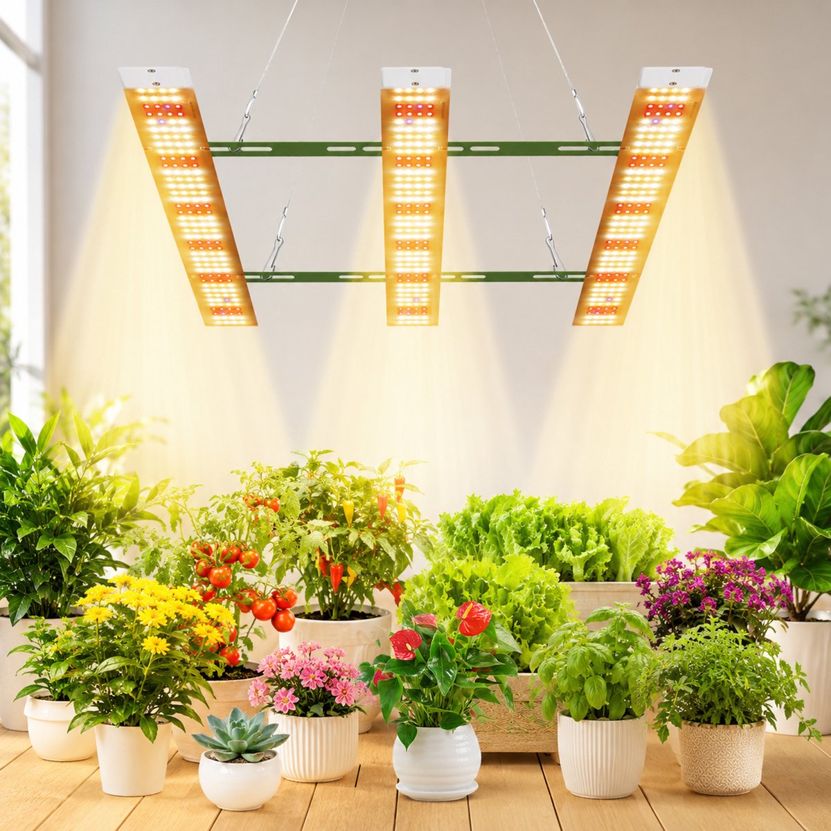 Rosnek LED Kweeklamp - Full Spectrum Groeilamp voor Planten - Modulair Hangpaneel - Plantenlamp met Verstelbaar Ophangsysteem voor Kamerplanten, Zaailingen en Kweekkast - 3 Paneelen - 120 W