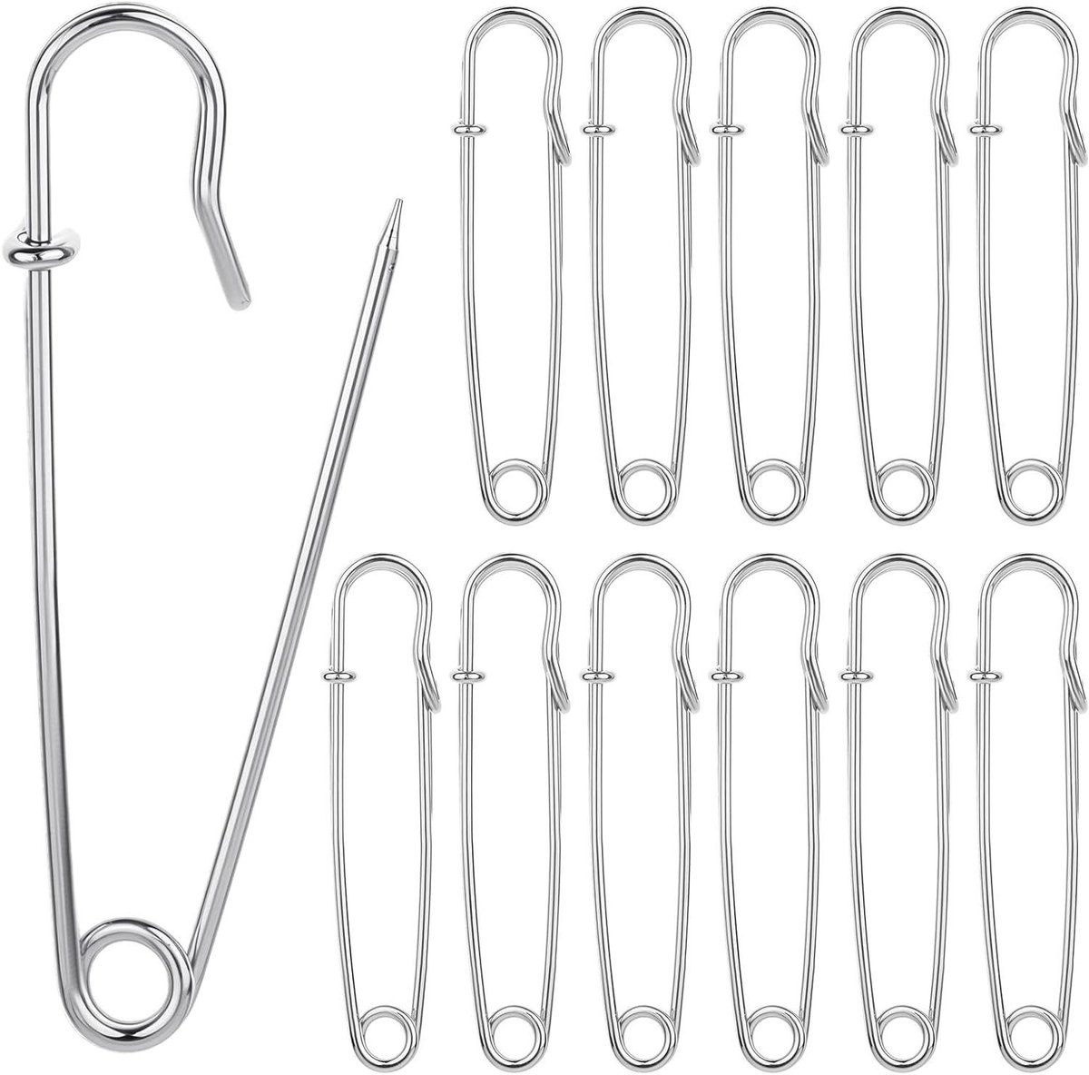 Veiligheidsspelden - Grote spelden - Knutselen en naaien - Stevig en slijtvast - 58 cm 12 stuks - Zilver