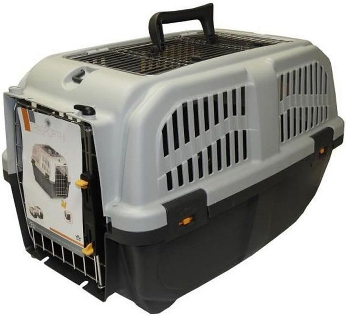 Kattenkooi transport - Grijs - 56 x 36 x 35 cm - Kunststof Dierenkooi met Ventilatie en Veiligheidsgrendel - Voor Katten en Honden