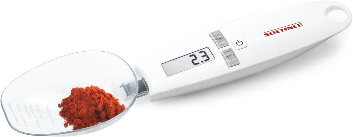 Keukenweegschaal analoog - Wit - Tot 500 g - Digitale Lepelweegschaal met Afneembare Vaatwasserbestendige Lepel - Voor Keuken en Kruiden