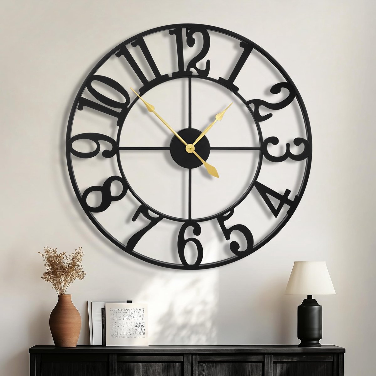 Omgoods - Vintage Stijl Wandklok Zwart Rond 60cm Met Stille Quartz Beweging