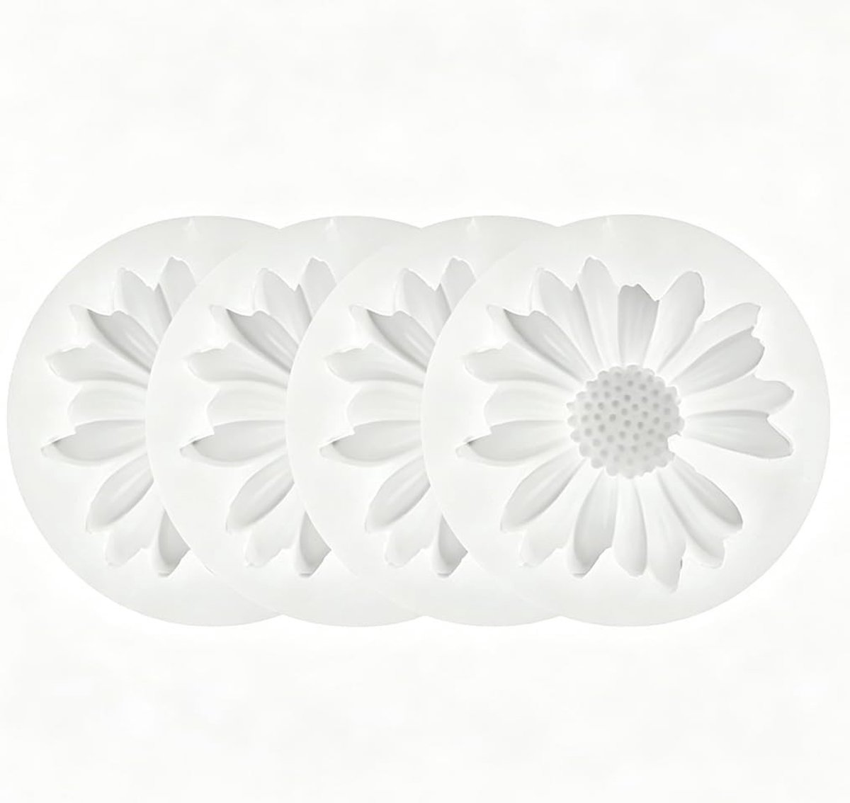 Set van 4 siliconen gietvormen voor madeliefjes, ideaal voor kaarsen, zeep en epoxyhars creaties, perfect voor doe-het-zelf projecten en ambachtelijke decoraties