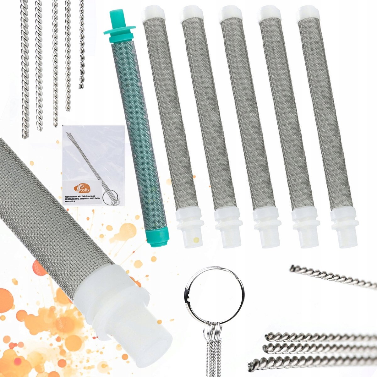 Rosfix Vingerfilter Set - 5x 60 Mesh en 1x 30 Mesh, 5x Metaal Reinigingsborstels - 100mm - Ø9/10,8mm