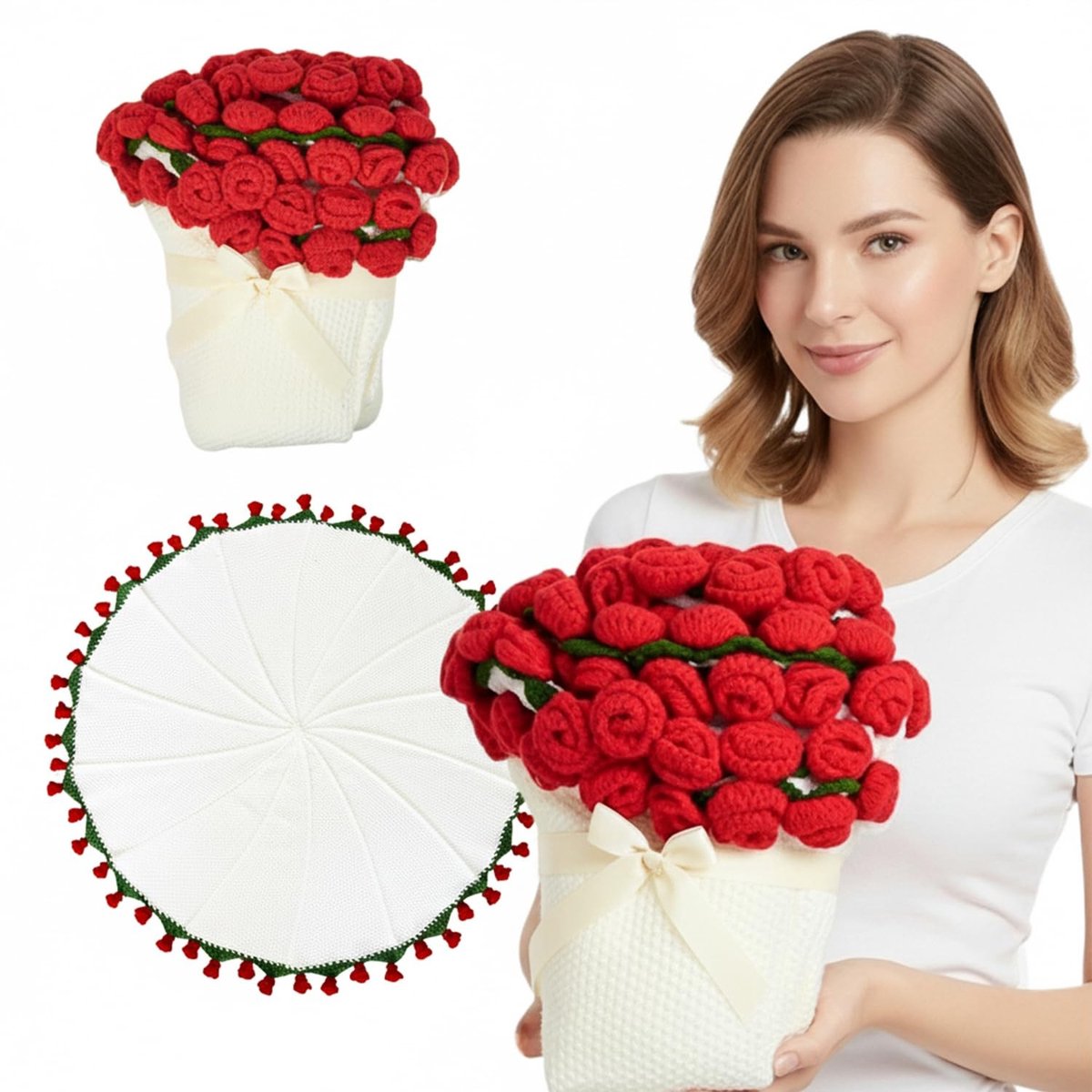 Omgoods - Gehaakt Rozen Dekentje met 68 Rozen voor Romantische Geschenken