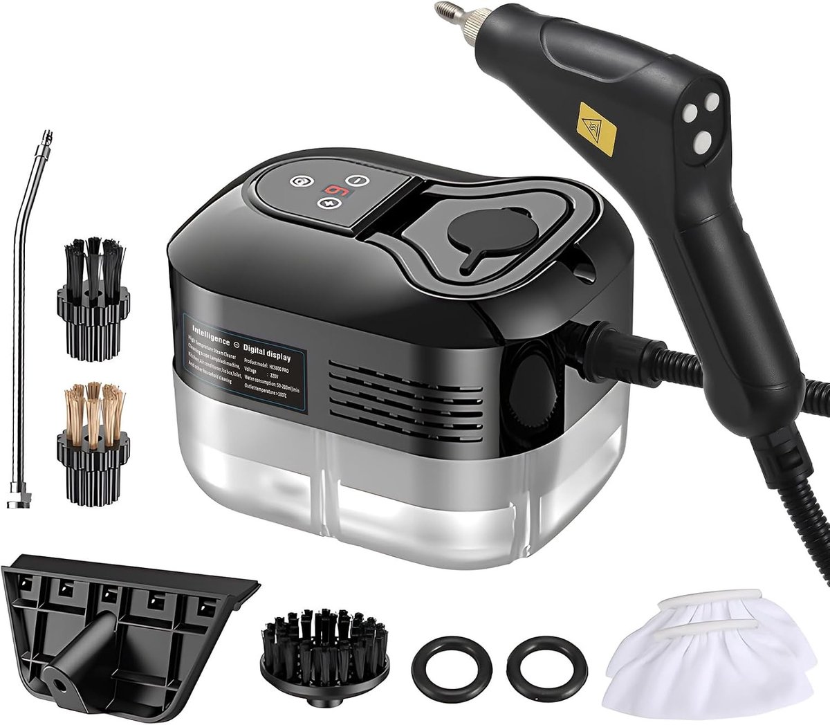 Handheld Stoomreiniger - Zwart - 1200 ml - Diepe Reiniging met 6 Accessoires - Voor Huishoudelijk Gebruik
