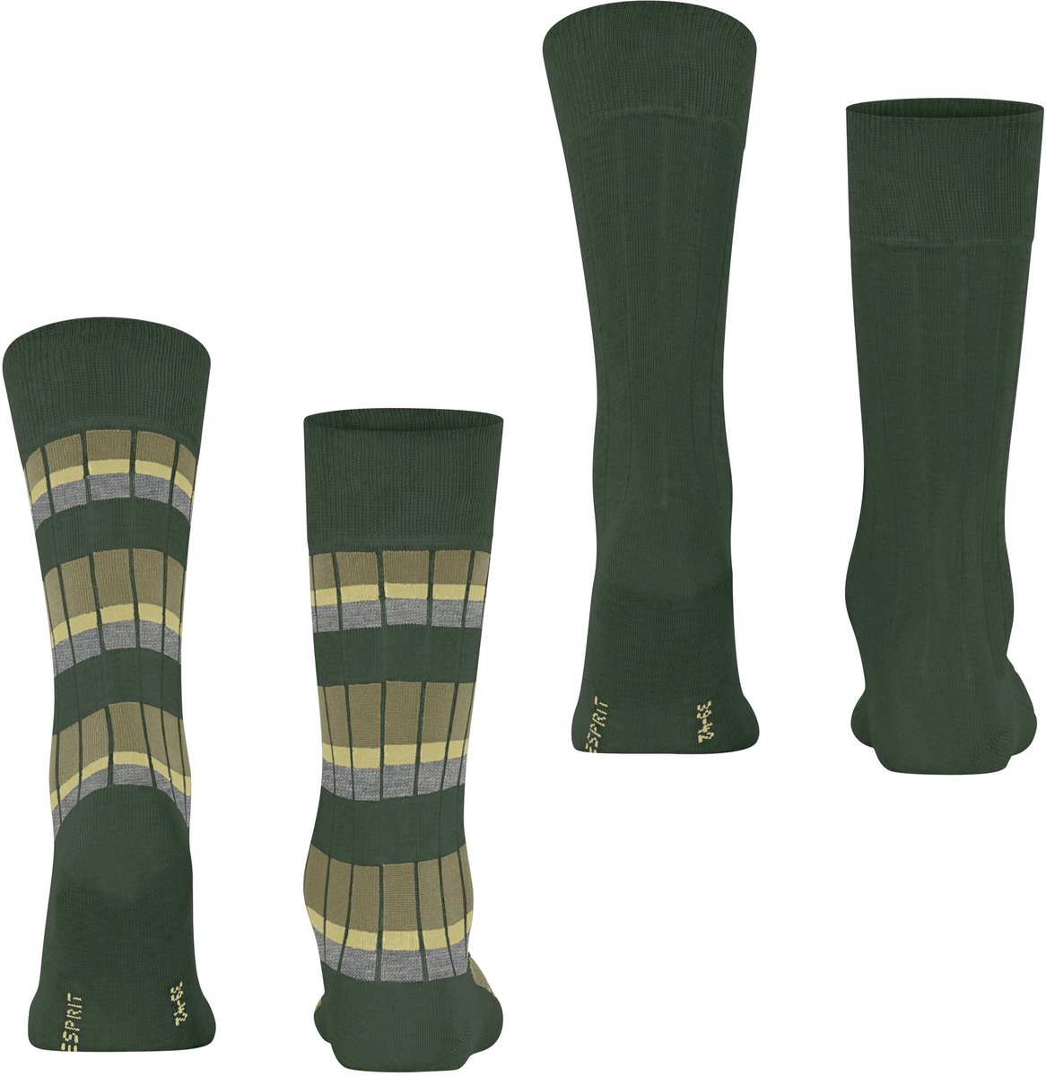 Esprit Urban Rib 2 Pack gedessineerd katoen multipack sokken heren groen - maat 43-46