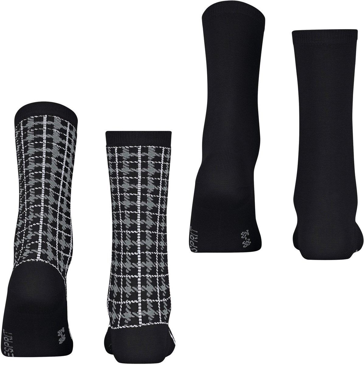 Esprit Retro Plaid 2 Pack gedessineerd katoen multipack sokken dames zwart - maat 35-38