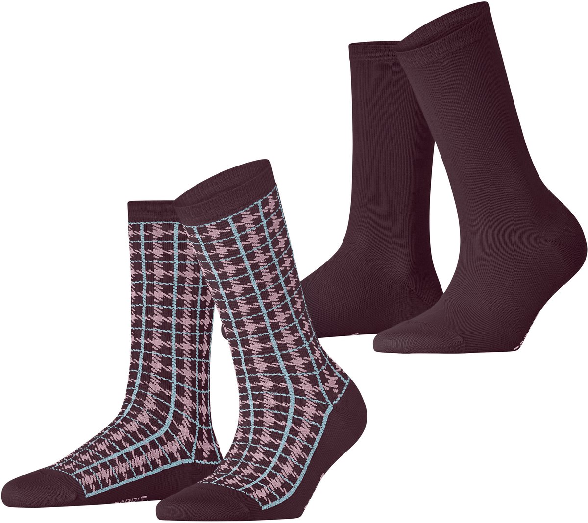 Esprit Retro Plaid 2 Pack gedessineerd katoen multipack sokken dames rood - maat 39-42