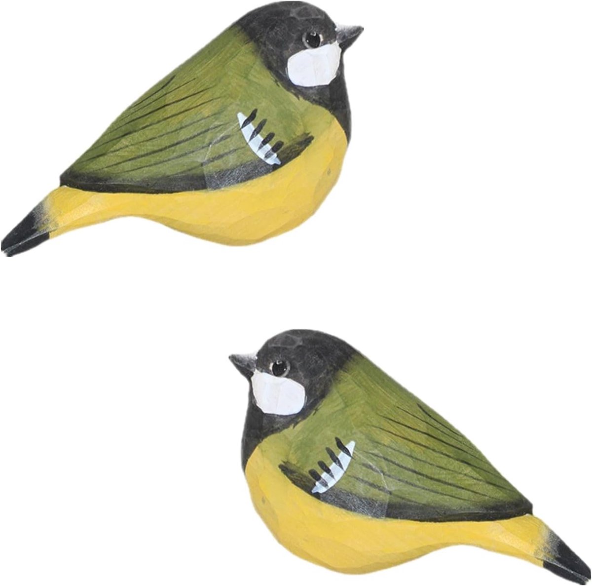 2 stuks houten vogelsieraden, handgemaakt vogelbeeldje, rustieke dierensculptuur, miniatuurkunst, gesneden klein dier voor woonkamerdecoratie (groen)