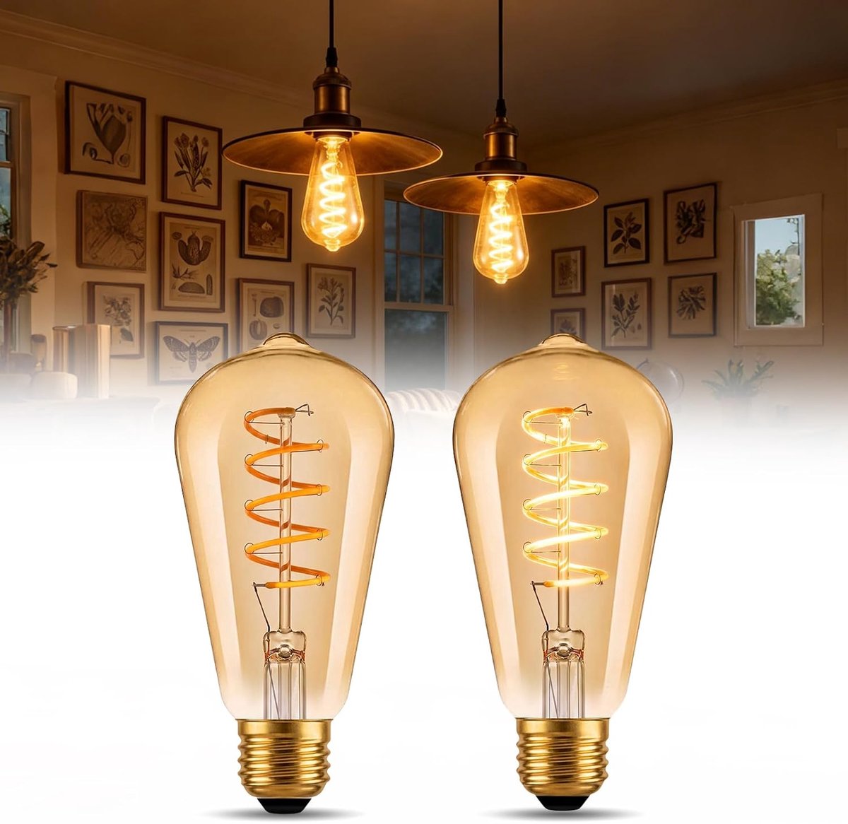 2 Stuks Edison LED Vintage Lamp, Dimbaar E27 4W 2200K Warmwit, Antieke E27 LED Vintage Lamp voor Nostalgische Verlichting Huis Café Ba