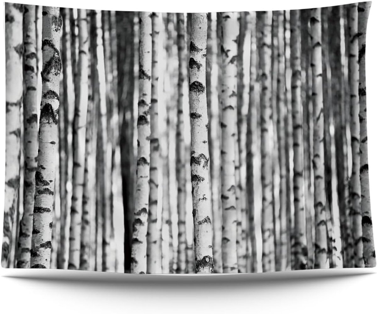 Wandtapijt, bomen, esthetisch, natuur, zwart-wit, wandtapijt, poster, 200 x 150 cm, tuinposter, groot wandtapijt, decoratief accessoire voor tuin en woonkamer