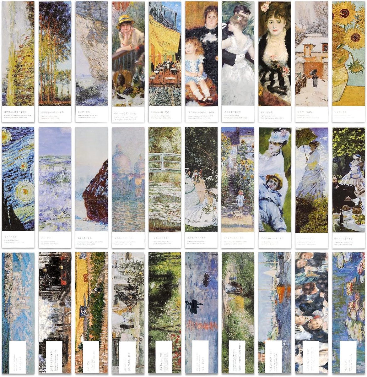Monet Van Gogh Renoir Art Painting Page Folder Bookmark Set, Fine Arts Museum Bookmark Book Reading Marker Gift (15 x 4 cm, 30 stijlen)