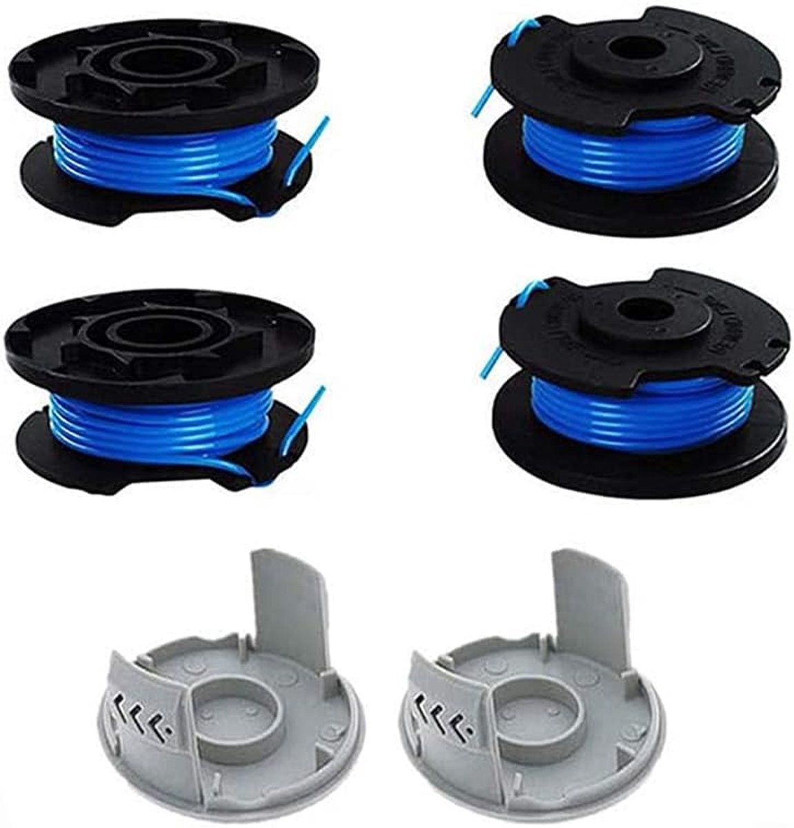 Spoelen voor Ryobi grastrimmer vervangingsdraad Ø 1,65 mm (0,065 inch) voor Ryobi One + AC14RL3A (4 spoelen + 2 doppen)