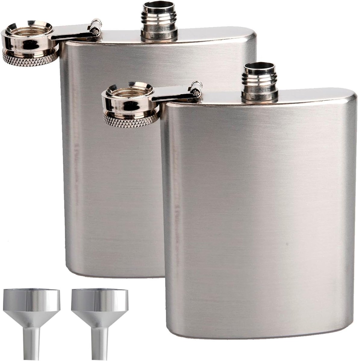 2 stuks roestvrijstalen heupfles met trechter, lekvrije draagbare zakwhiskyfles voor sterke drank, klimmen, kamperen, barbecue, bar, feest, drinken