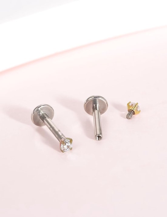 Limerencia 18G titanium traguspiercing, 2 stuks medische lippiercing, labret-steker hypo-allergene helix piercing oor voor navel tong wenkbrauw lip septum neus oor piercing — afbeelding 5