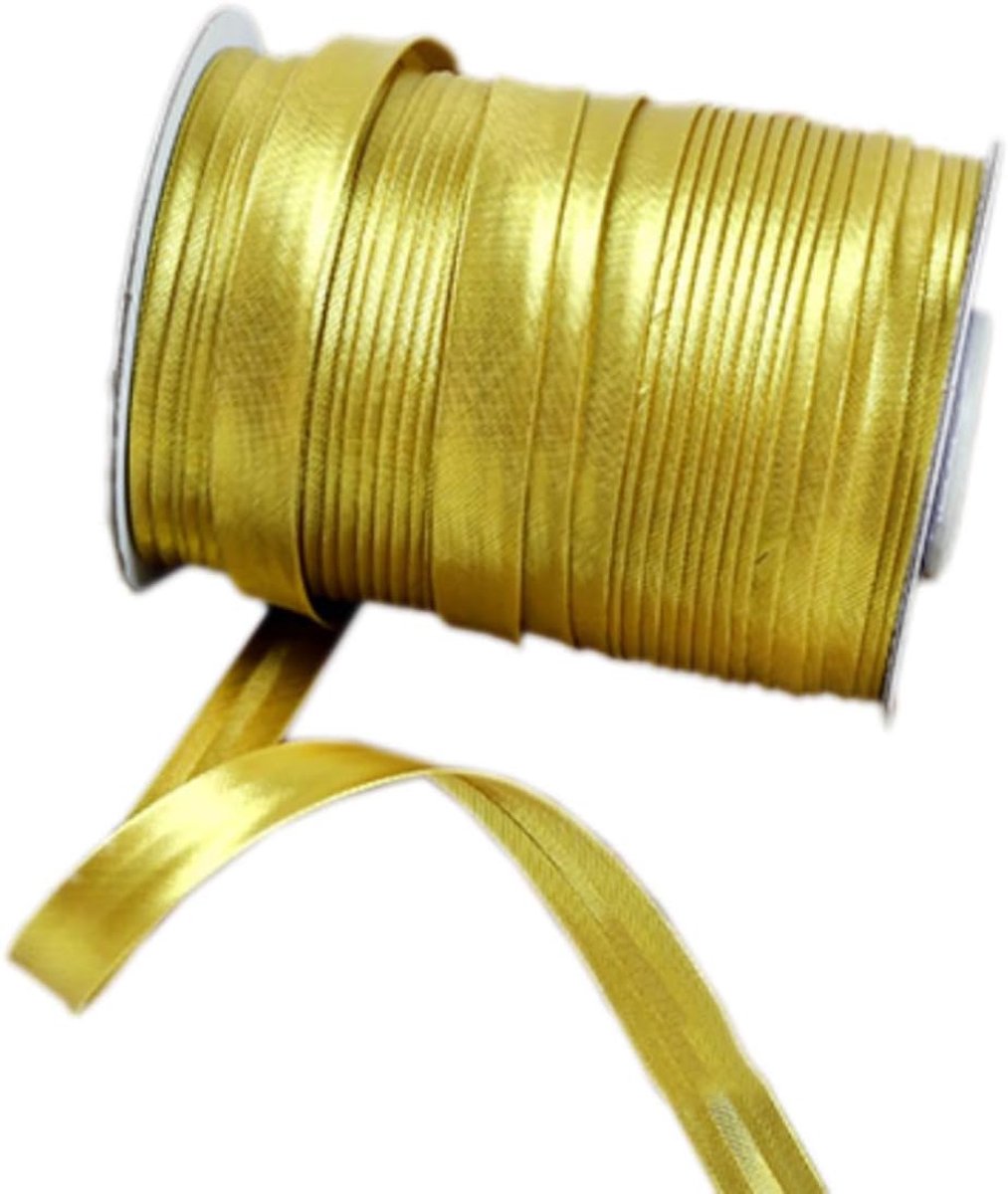 Biasband, 1,5 cm satijnen lint om te naaien, plat satijnen paspelband voor cheongsam decoratie, kledingnaden, paspen, naaien, kleding, binden, zomen, quilten, biezen, goud