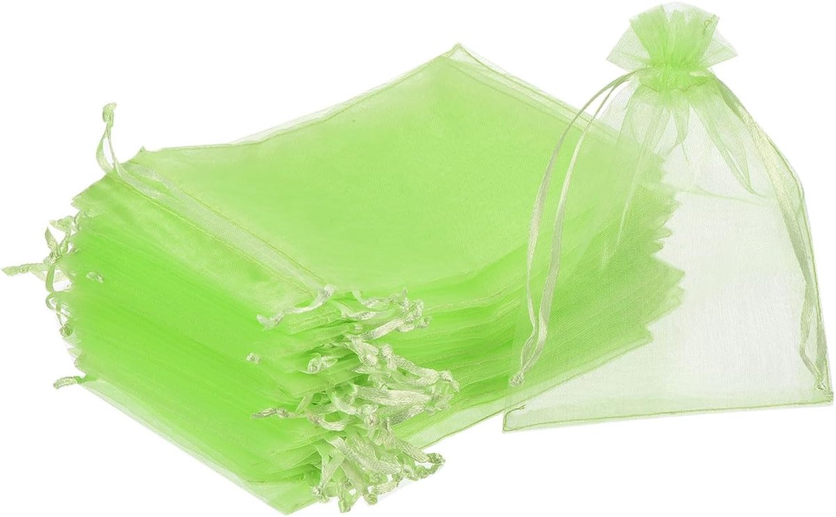 Organzazakjes, 100 stuks, 11 x 16 cm, doorzichtige netzakjes voor cadeau, sieraden, bruiloft, feest, Kerstmis, snoep, diepgroen