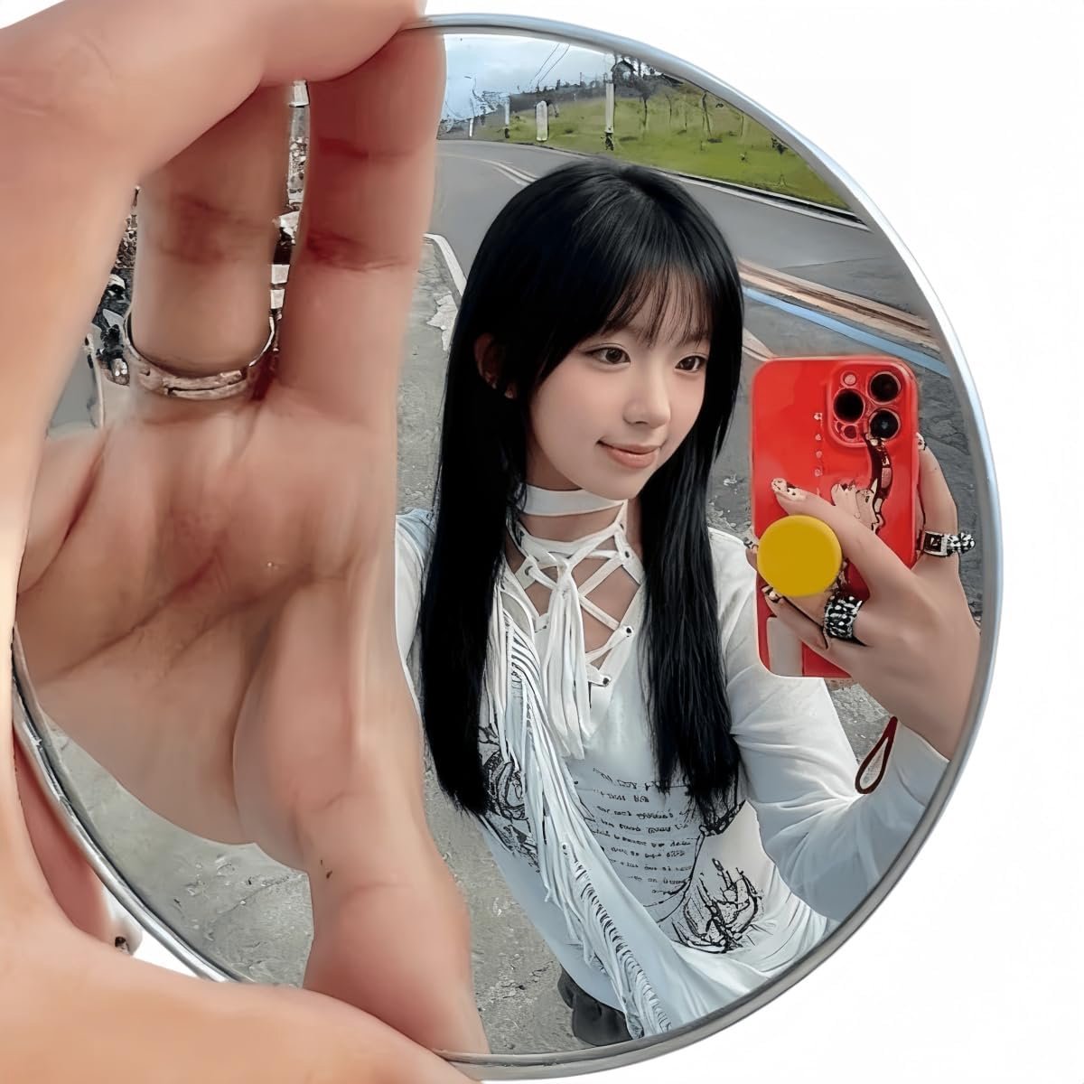 Handspiegel Reisespiegel 9,5 cm Rund für Selfies & Make-up Tragbar Faltbar Geschenk für Frauen Muttertag