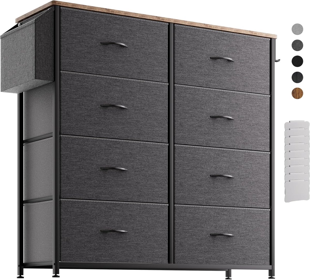 Ladekast Commode - Geurvrije Canvas Opbergunit met 8 Grote Laden, Etiketkaarten, Zijvak & Haak voor Woonkamer, Hal, Slaapkamer