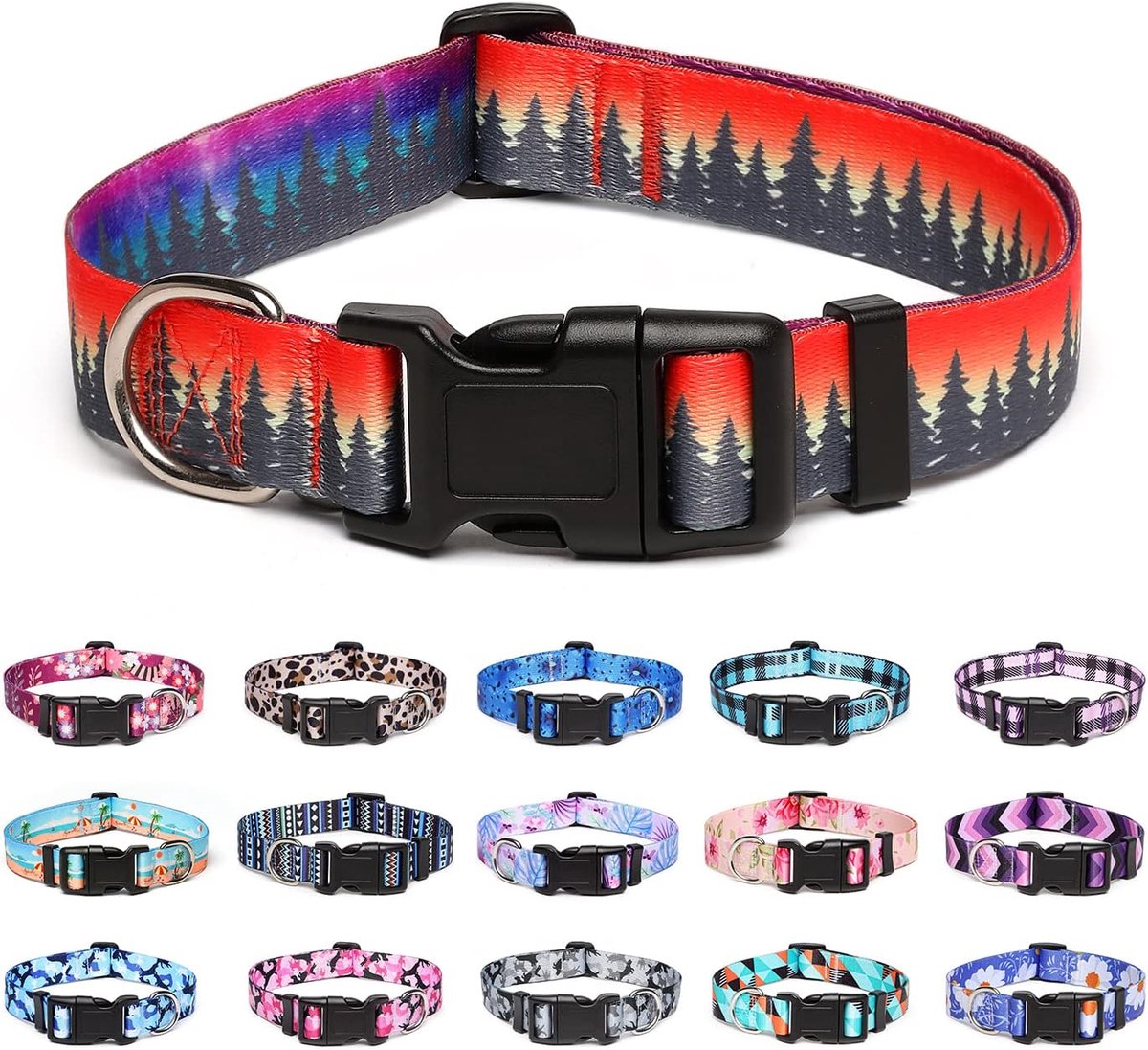Halsband voor honden, modieus motief met snelsluiting, klassieke verstelbare nylon halsband voor kleine, middelgrote en grote honden (M, Bos)