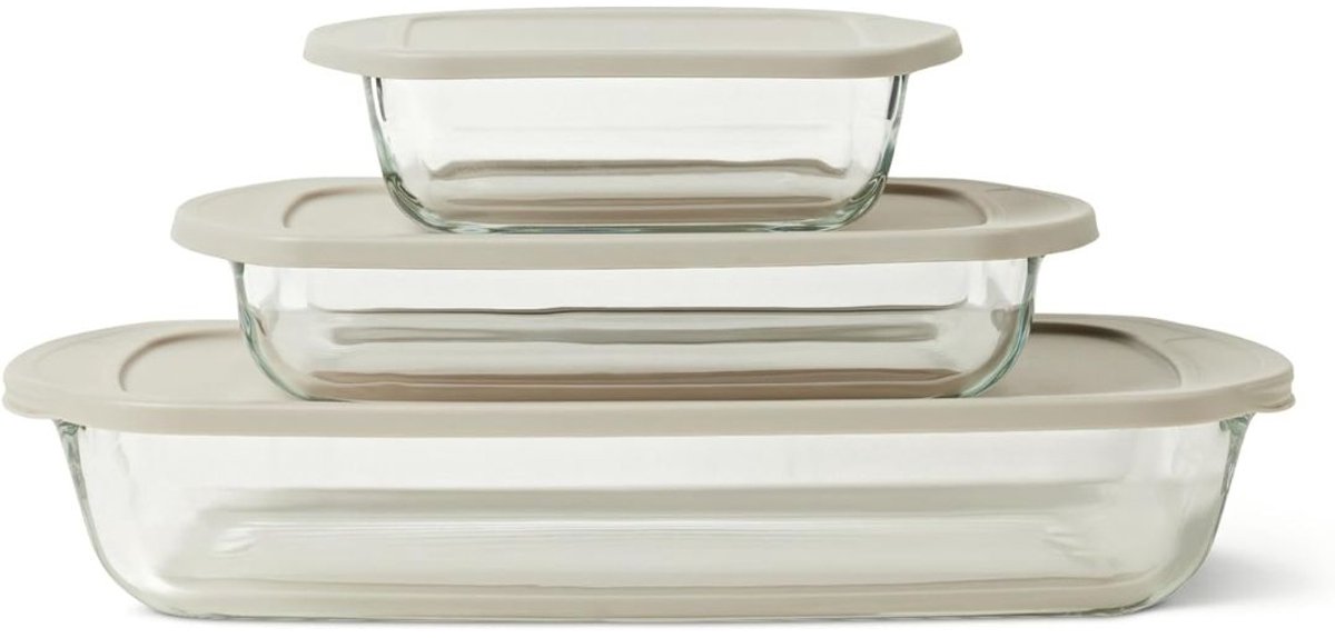 JCP® Ovenschaal met Deksel - Ovenschaal met Deksel Glas - Vaatwasserbestendig - Grijs - 44cm x 29cm x 16cm