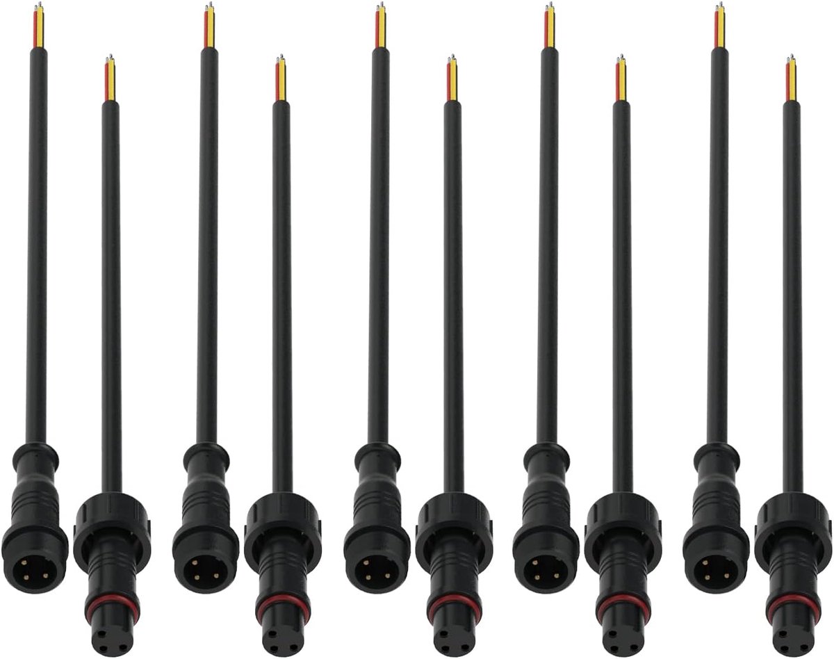Waterdichte Aansluitingen 5 Paar 3 Pin 3Core IP65 Waterdicht Elektrische Connectoren met 22 AWG 20cm Verlengkabel voor Binnen en Buiten LED Lichtstrips Klein Formaat 15mm Moer