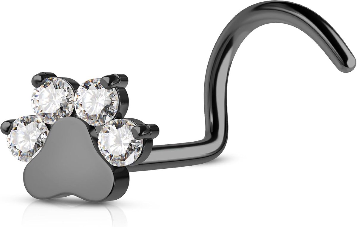 Crareesi Mania Nose Screw G23 Massieve Titanium Neusring 20G Voetprint S-Shaped Nose Stud Zwart Neuspiercing Sieraden Neuspiercing Sieraden Titanium Lichaamspiercing Sieraden