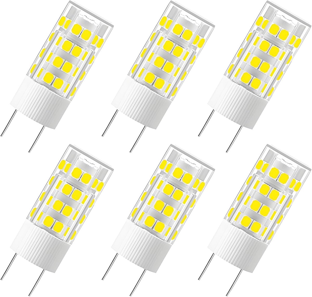 6-Pack G4 AC/DC 12V LED-lamp, 5 Watt, 500 Lumen, Koel Wit 6000K, 360° Stralingshoek, 50W Equivalent, G4 Halogeen/Xenon/Gloeilamp Vervangingslamp, Niet Dimbaar