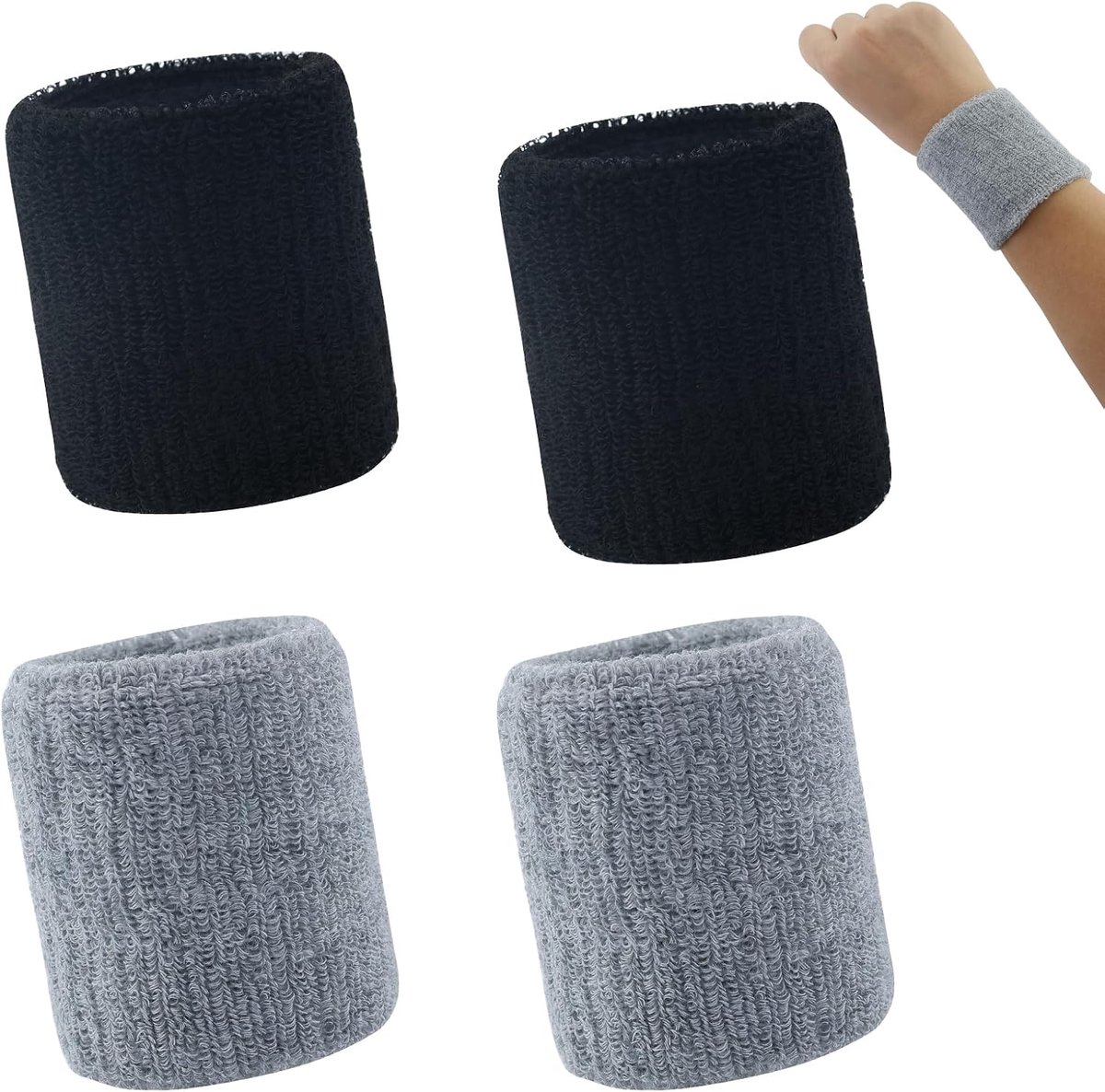 Zweetbanden voor dames, heren, kinderen, set van 4 zweetbanden, fitness-arm, zweetband voor tennis, handbal en hardlopen, zweetbanden polsband