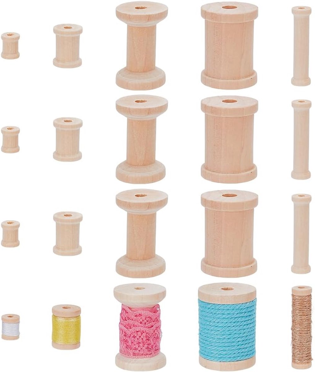 Spoelen om te knutselen, 1,6 ~ 5,1 cm onbehandelde houten spoel draadspoel lege naaispoelen van hout borduurgaren spoel voor naaimachines draadkoord