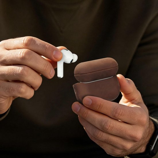 Beschermhoes voor AirPods Pro 3 van leer, beschermhoes van echt leer, voor draadloos opladen, handgemaakt, schokbestendig, compatibel met Apple AirPods Pro 3, donkerbruin — afbeelding 4