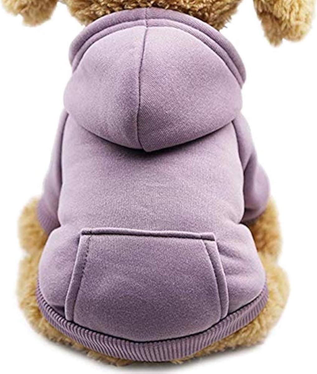 Hond Kat Hoodie Huisdier Warm Herfst Winterjas Effen Kleur Katoen Hond Kleding met Pocket Outdoor Pullover Hond Jumpsuit voor Kleine Honden Puppy Schnauzer Teddy Poedel Chihuahua, M, Paars