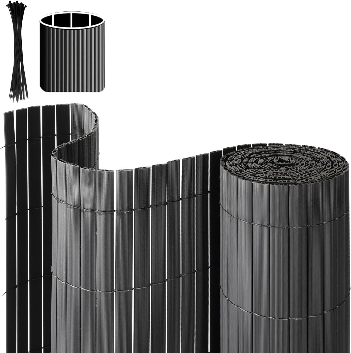 Pvc-inkijkbeschermingsmat, 90 x 600 cm, inkijkbescherming met afsluitlijst, windscherm, balkon, inkijkbescherming, voor hek, tuin, terras, antraciet