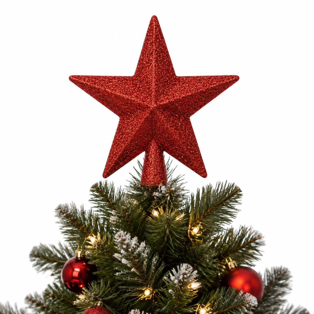Kerstboom piek - ster - rood - glitters - 19 cm - kunststof kerstpiek - piek - kerstversiering – foto 6