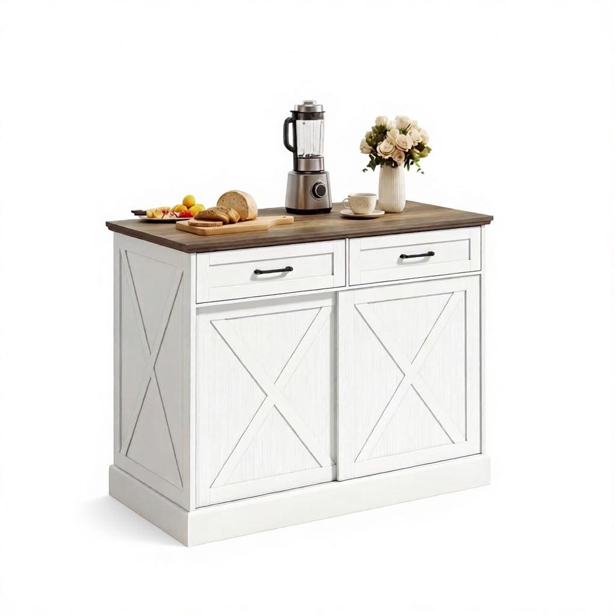 COVREO Keuken eiland 106,4 x 57 x 92 cm wit bruin, MDF en spaanplaat, opbergruimte