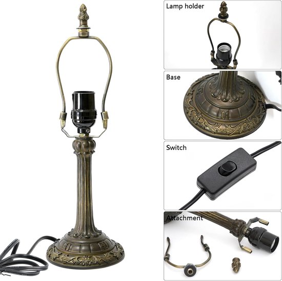 Tiffany Lamp in geblood glazen tafellamp, 20,3 x 20,3 x 35,6 cm, bureauleeslamp, decoratie naast slaapkamer, woonkamer, huis van OEMG — afbeelding 3